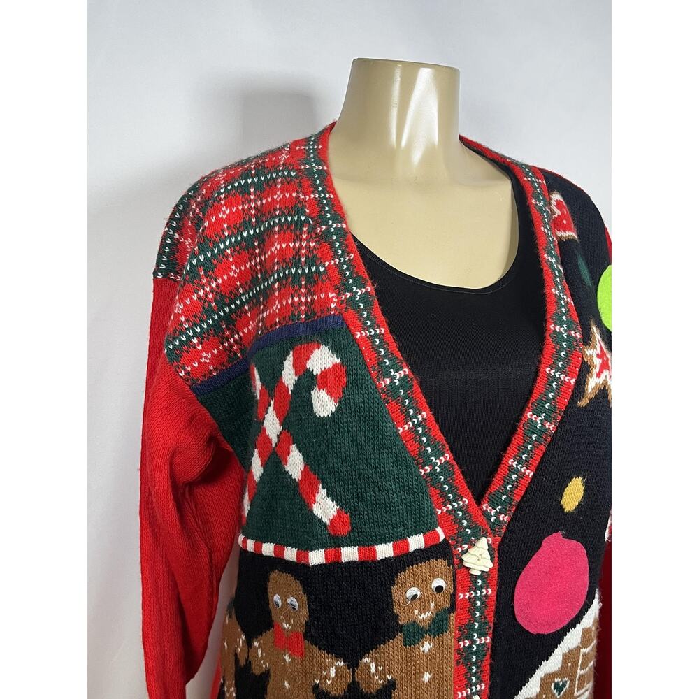Playclothes Sweater‎ Womens Small Ugly Christmas Cardigan Gingerbread Made USA - Picture 5 of 15